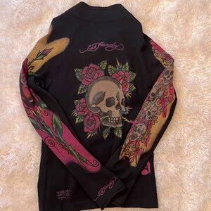 COPY - Ed Hardy zip sweater with skulls and roses sz M